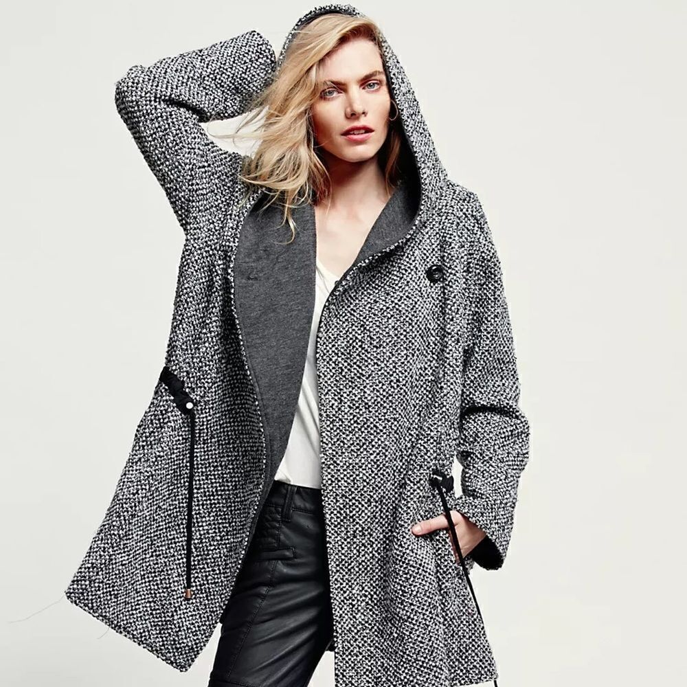 Free People Black & White Tweed Satellite Image Swing Coat